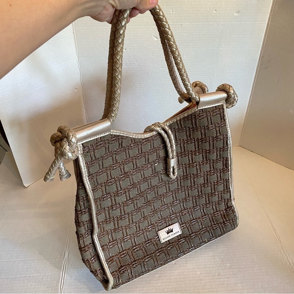 Elaine Turner Sophie Vertical Moroccan Espresso Brown Woven Handbag Tote Bag